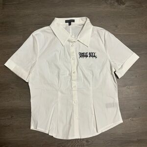 NWOT Dolls Kill White Button-Down Short Sleeve Blouse